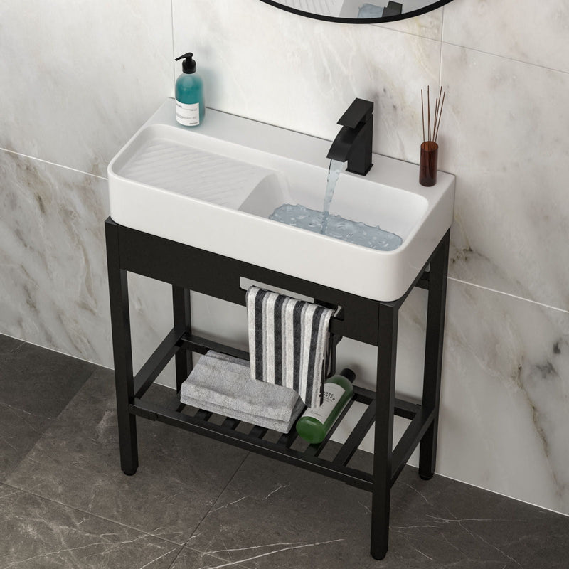 Inspired Console Sink With Built In Washboard, Overflow & Sleek Legs, 28" X 12" - White / Black by HouseOfZazla