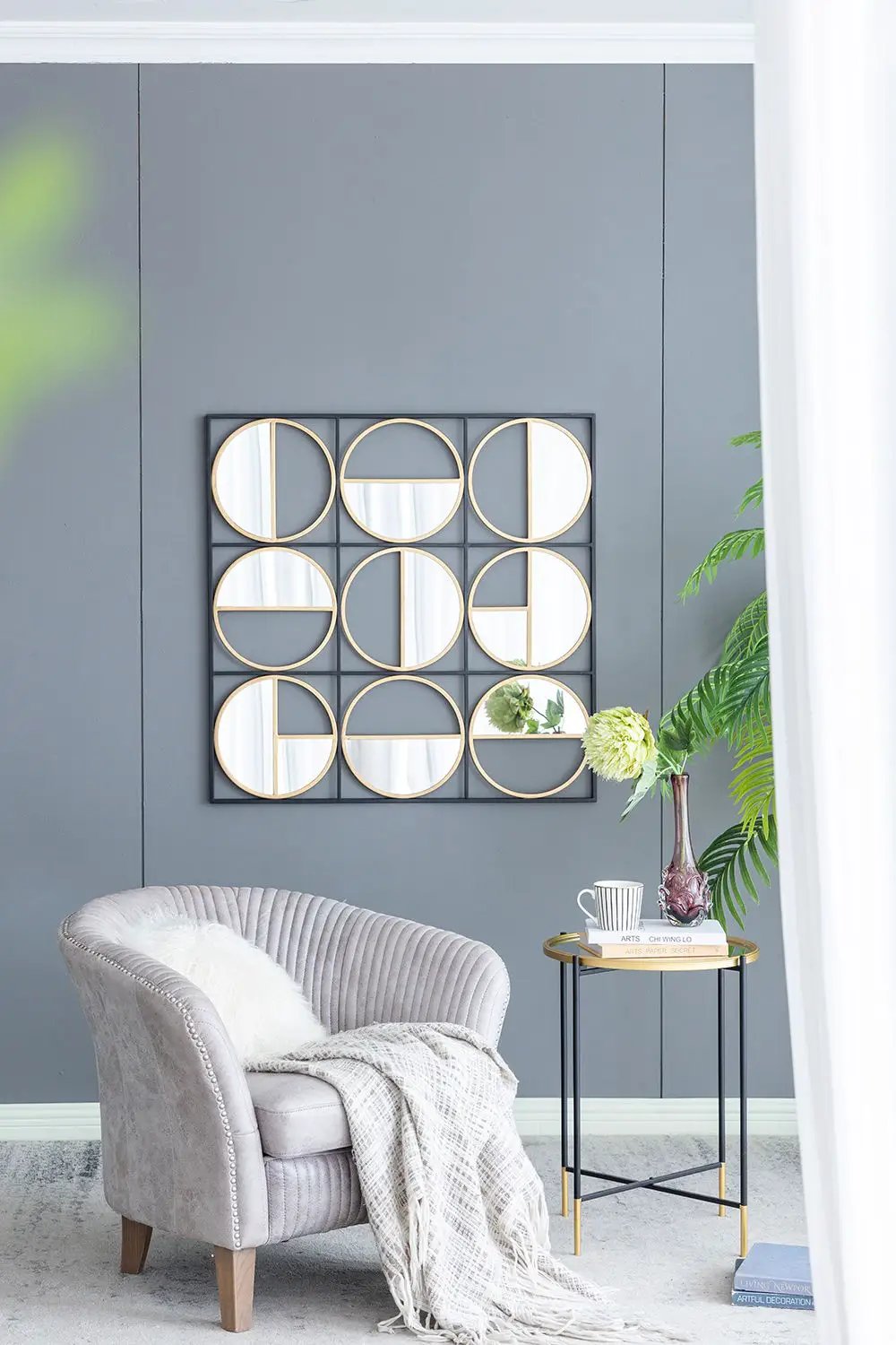 Eclectic Styling Metal Beaded Wall Mirror With Contemporary Design For Bedroom, Liveroom & Entryway by Unique Piece Furniture