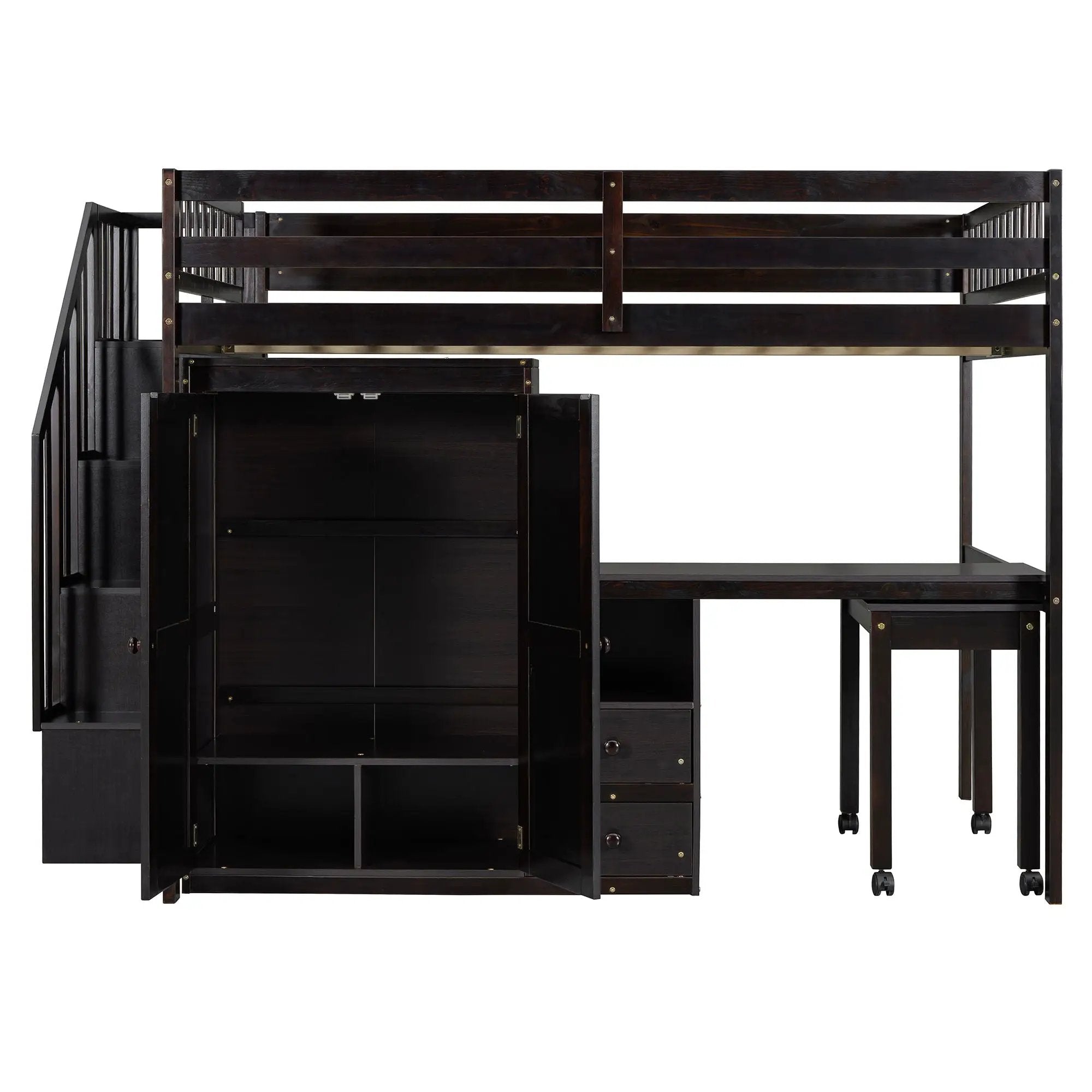 Loft Bed With Stairs, Bookshelf, Drawers, Desk & Wardrobe, Space Saving Multifunctional Furniture by HouseOfZazla