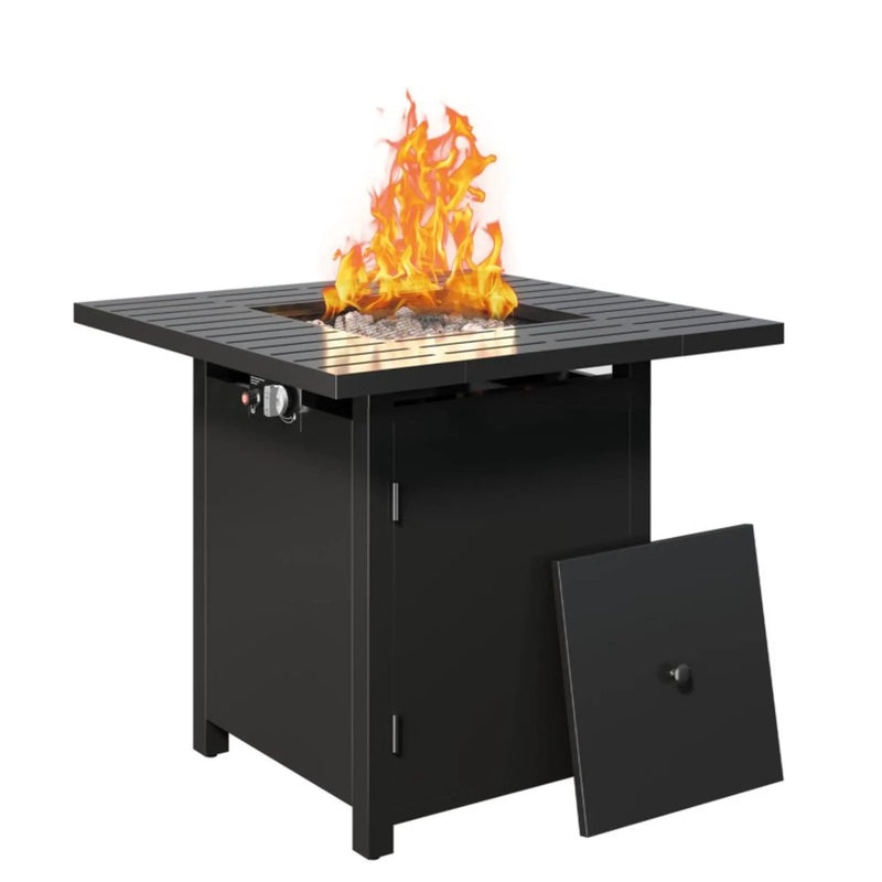 Square 2 In 1 Outdoor Propane Fire Pit Table With Stainless Burner, Lava Rocks, Lid & Waterproof Cover - Black by HouseOfZazla