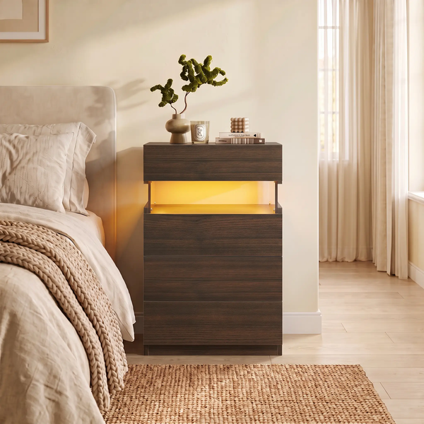 Nightstand with LED Lights and 4 Drawers
