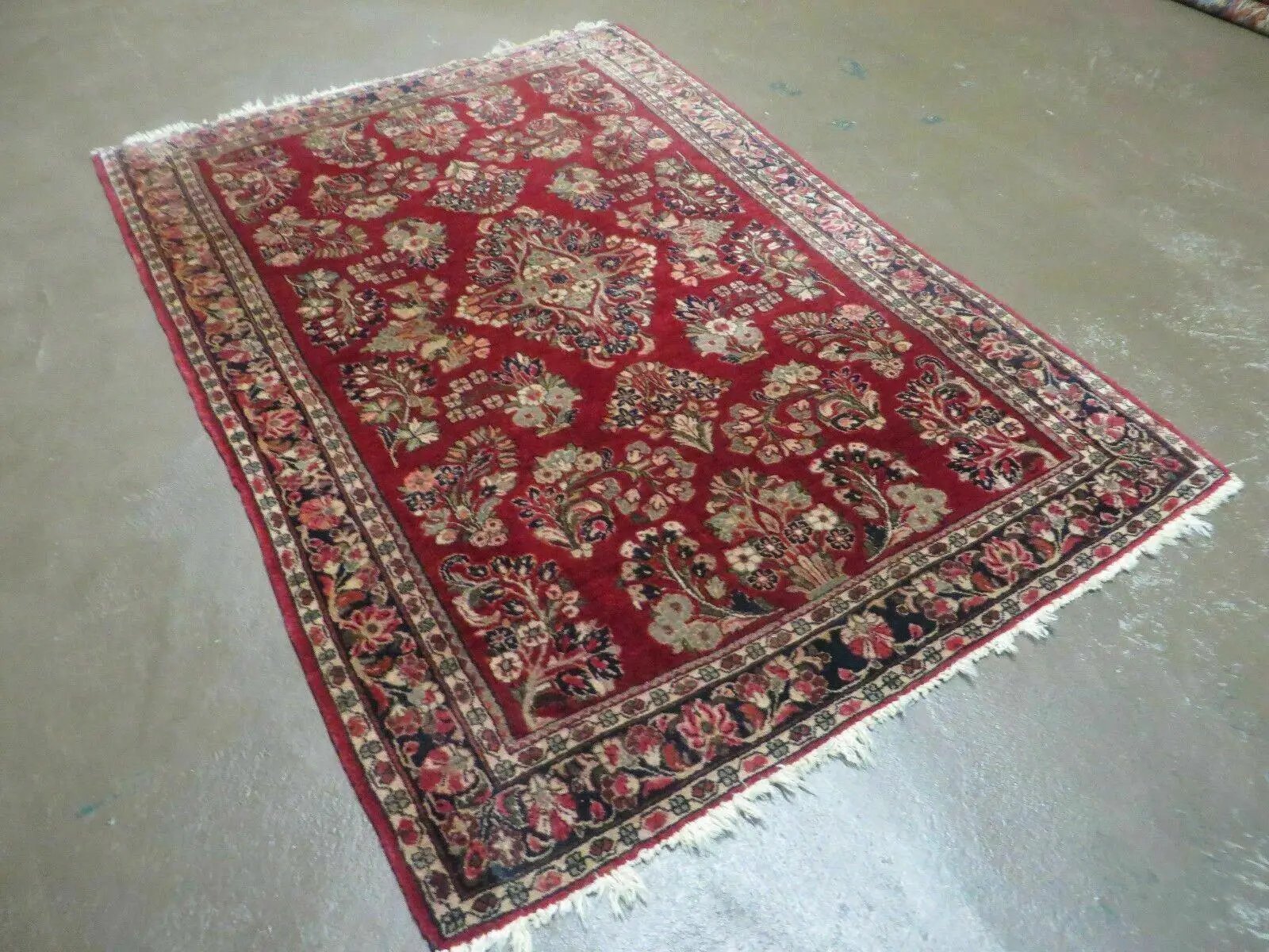 Red Persian Sarouk Rug 3x5, Antique Persian Carpet 1920s, Hand Knotted, Floral, Wool, Oriental Rug, Handmade Rug by Jewel Rugs