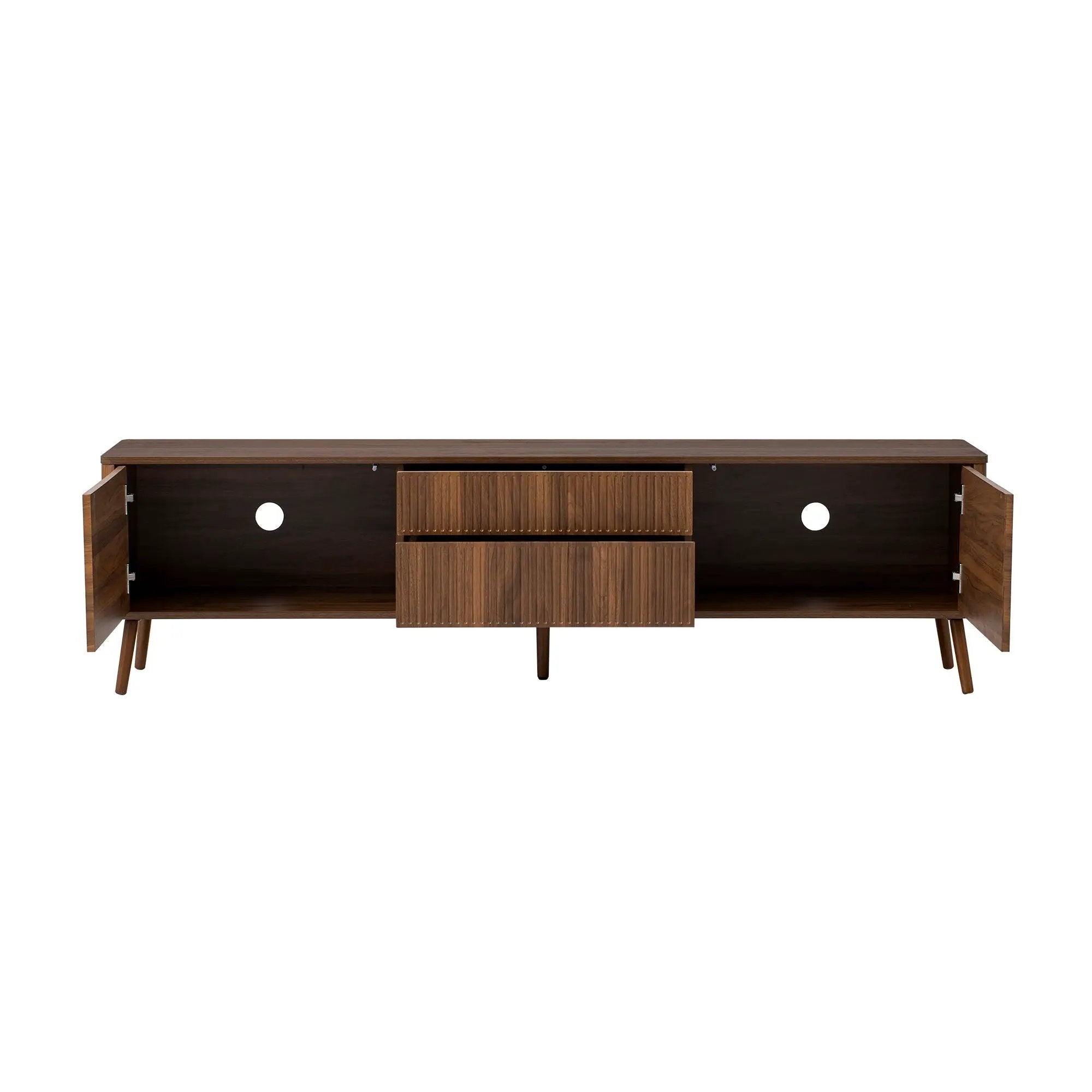 Fluted TV Stand With Storage Drawers And Cabinets For TVs Up To 80", Soft-Close Hinges, Cable Management - Walnut by HouseOfZazla