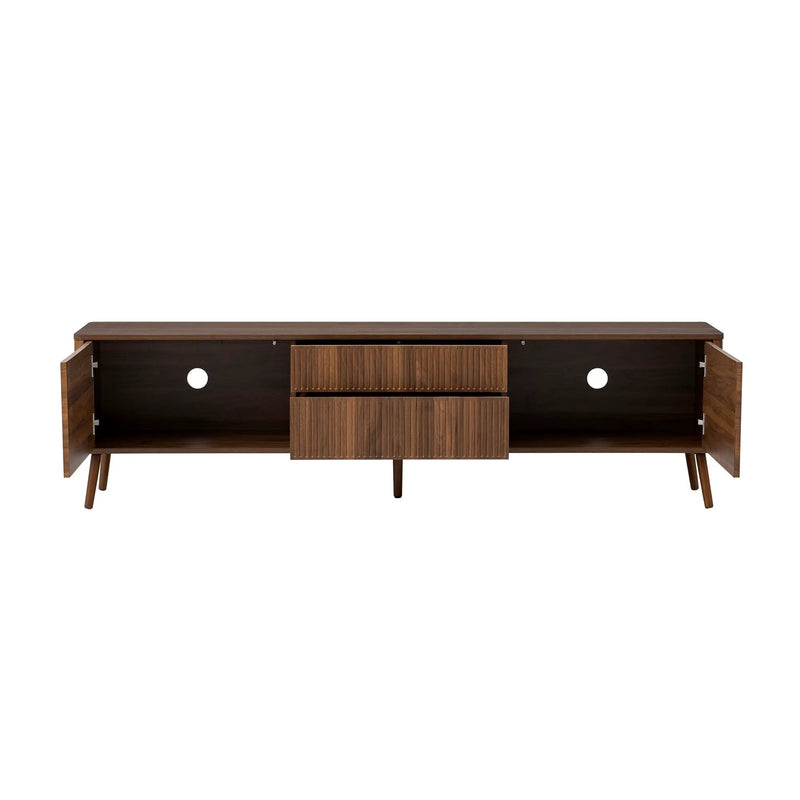 Fluted TV Stand With Storage Drawers And Cabinets For TVs Up To 80", Soft-Close Hinges, Cable Management - Walnut by HouseOfZazla