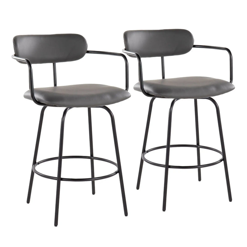 Demi - Contemporary Fixed Height Counter Stool With Swivel With Round Footrest (Set of 2) by HouseOfZazla