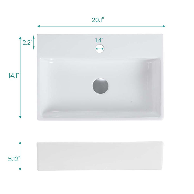 BB15-20Y-301 20"x14" Integrated Ceramic Bathroom Vanity Sink by HouseOfZazla
