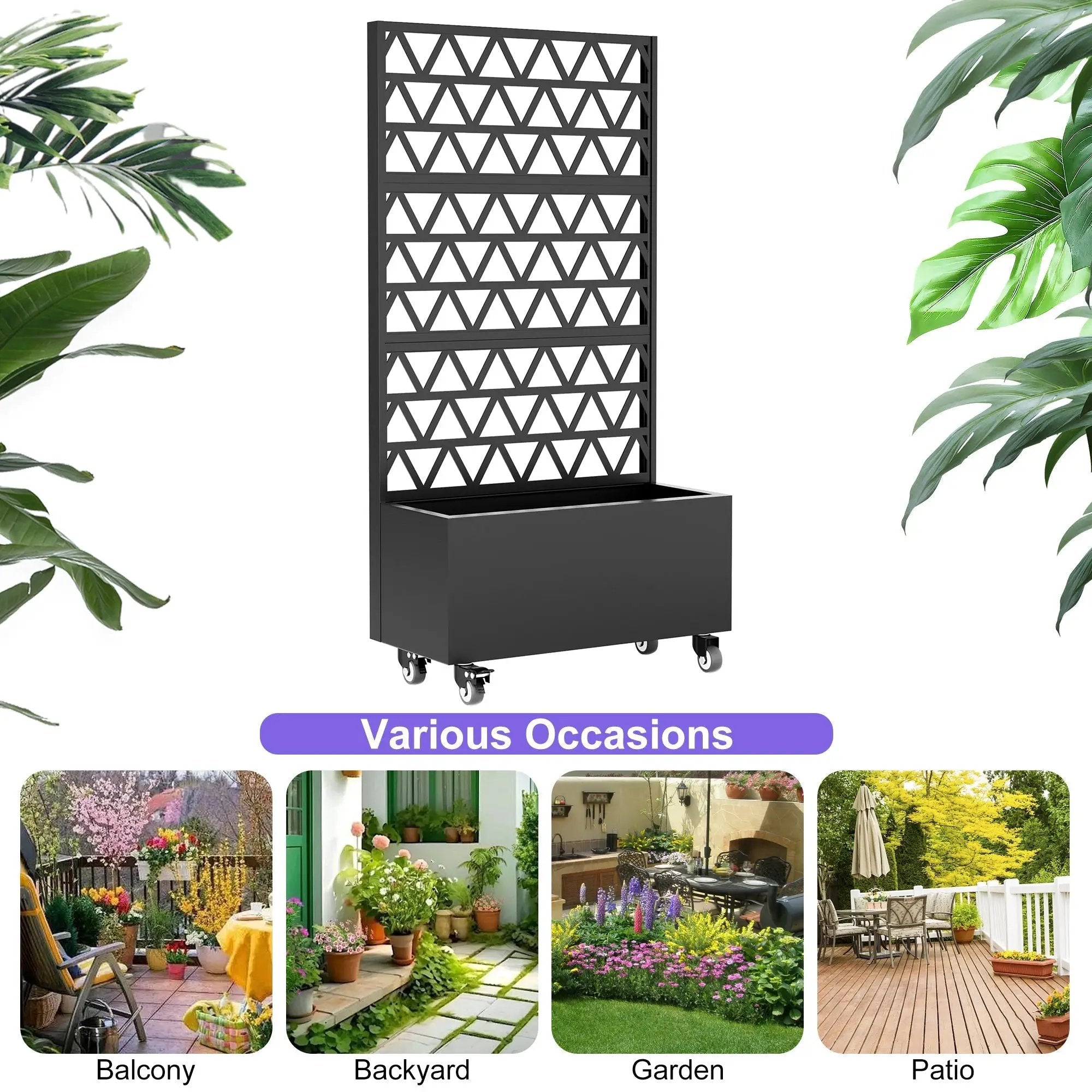 Metal Planter Box with Trellis Raised Garden Bed - 72.05'x35.83'x16.14', Trellis Privacy Screen for Climbing Plants, Vegetables, Vines(Assembly Required) by HouseOfZazla