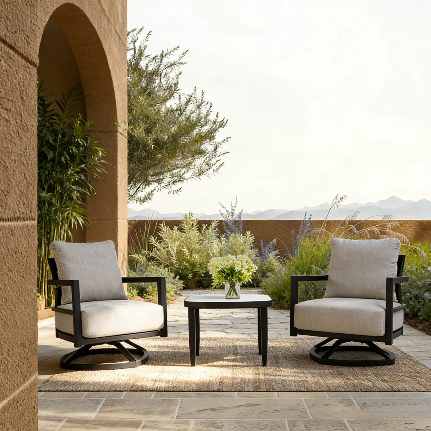 Outdoor Patio Furniture Chat Set with Sunbrella Cushions and Side Table by HouseOfZazla