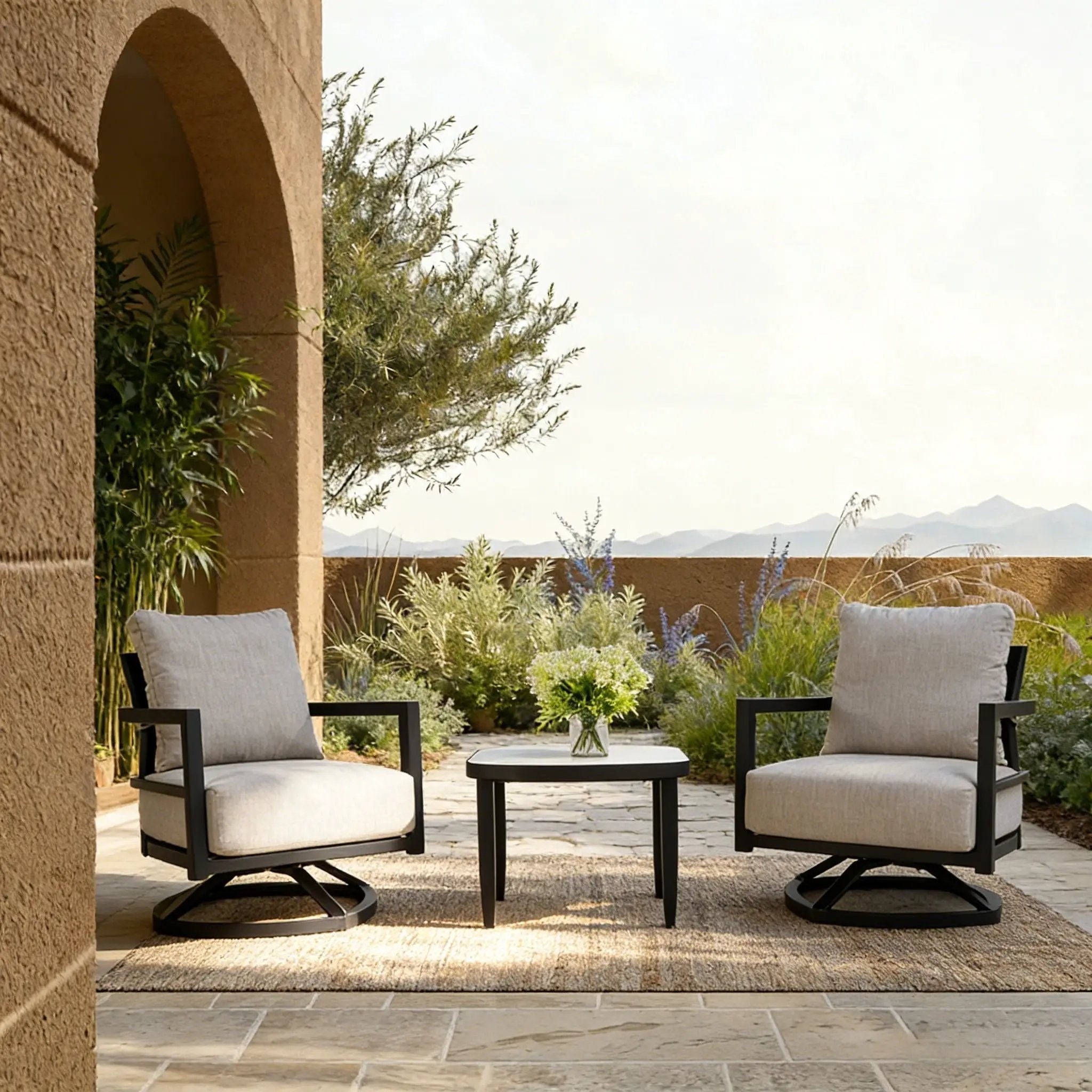Outdoor Patio Furniture Chat Set with Sunbrella Cushions and Side Table by HouseOfZazla