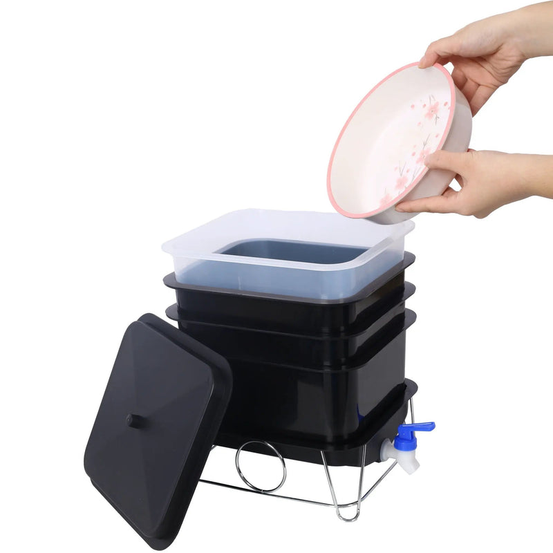 Durable Worm Farm Composting Bin With 4 Tray System For Food Waste Recycling Plastic - Black by HouseOfZazla