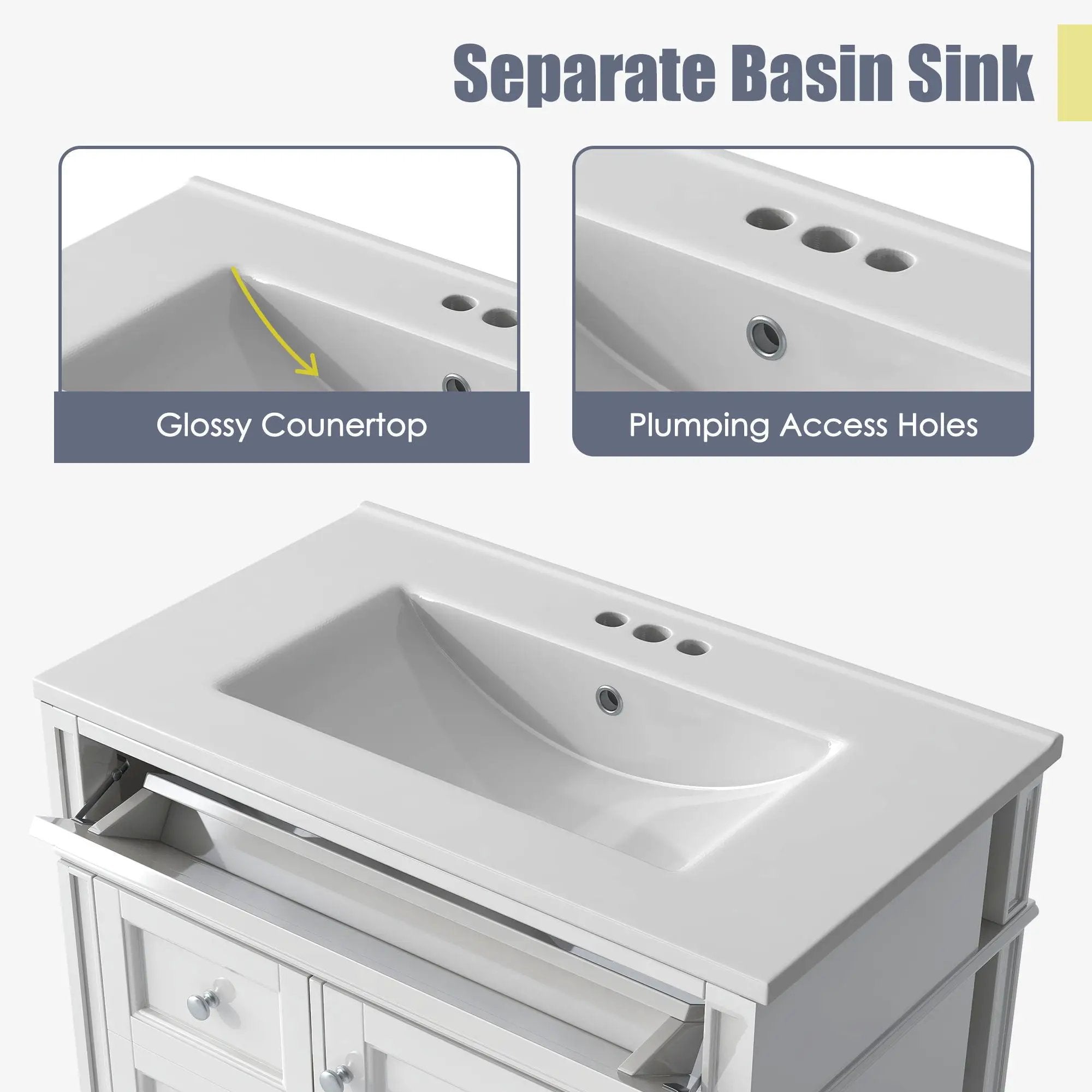 Bathroom Vanity With Top Sink, Modern Bathroom Storage Cabinet With 2 Drawers And A Tip-Out Drawer by HouseOfZazla