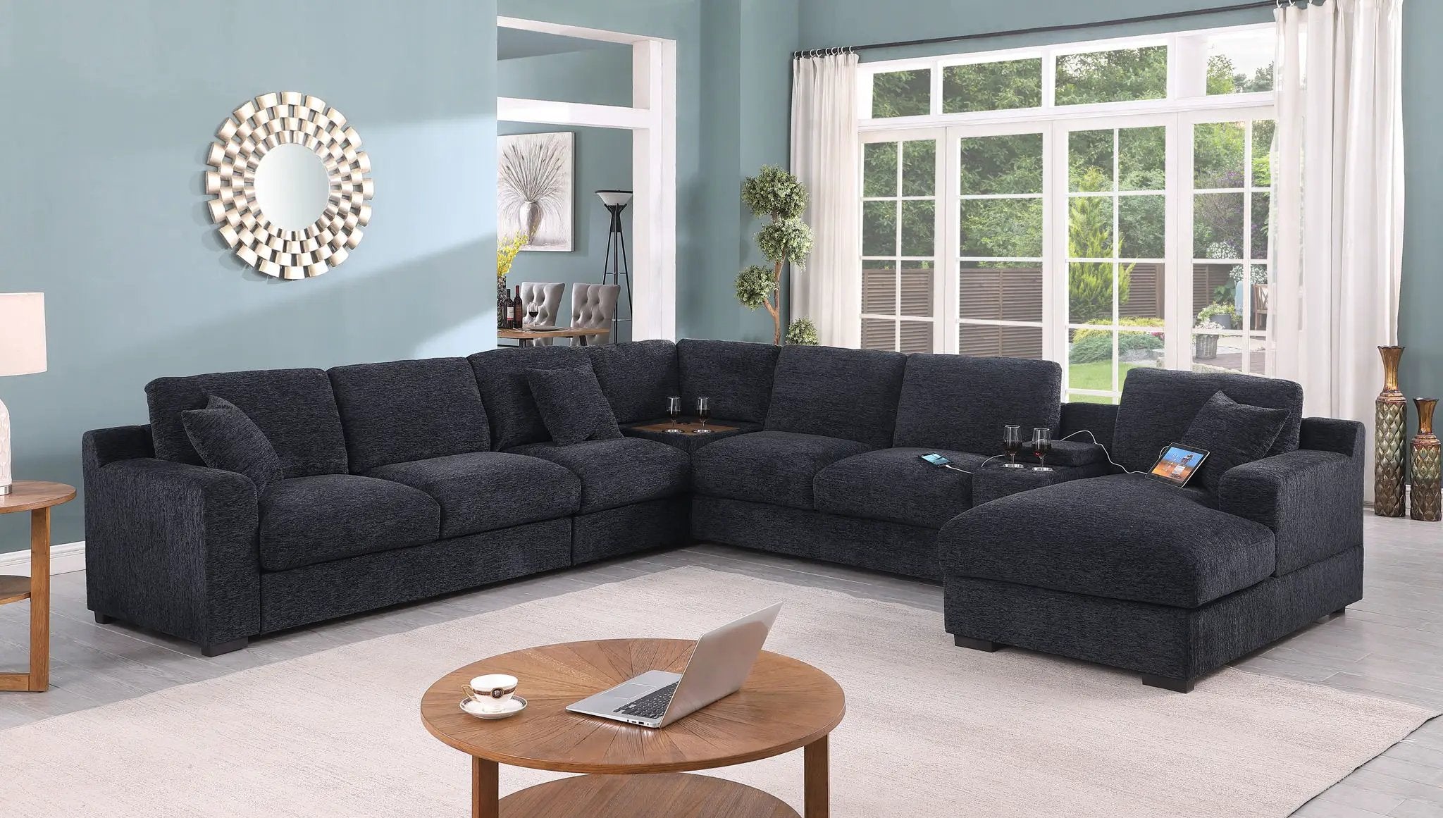 Celine - Fabric Corner Sectional Sofa With Right-Facing Chaise, Cupholders, And Charging Ports by HouseOfZazla