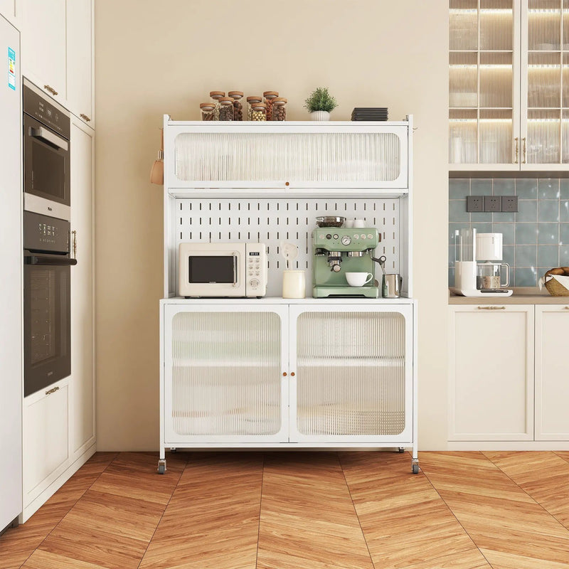 Contemporary Kitchen Pantry Cabinet With Glass Doors, Adjustable Shelves, Steel - Brushed Nickel by HouseOfZazla