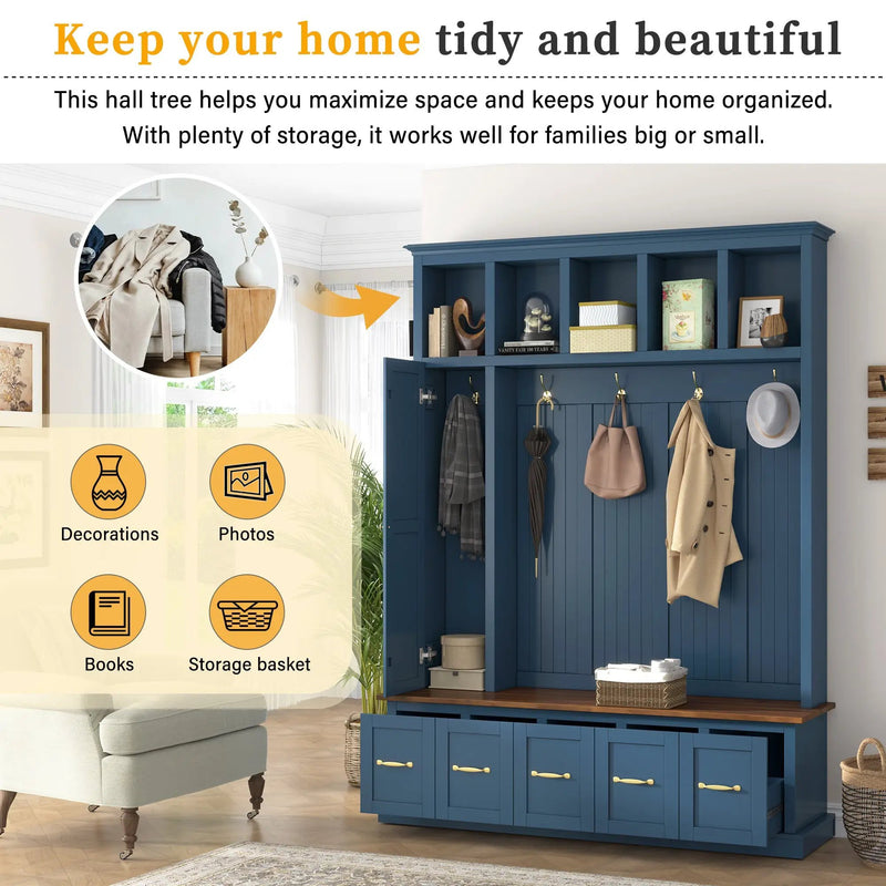 U-Can Entryway Hall Tree with Coat Hooks, Shoe Bench & Drawer Storage Cabinet by HouseOfZazla