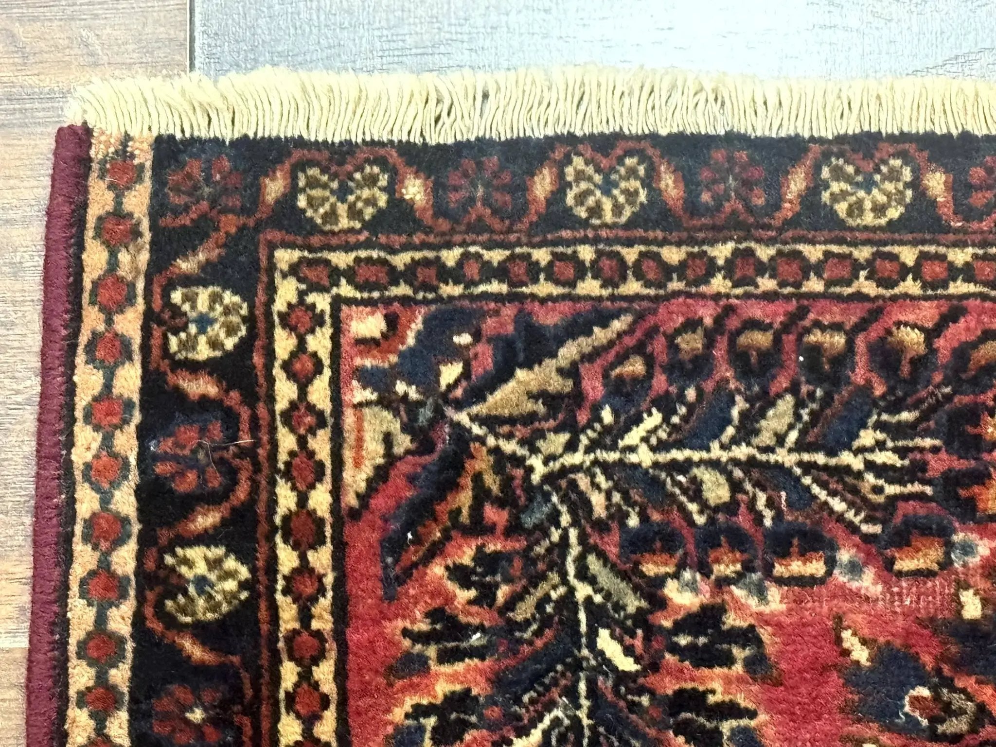 Small Antique Persian Sarouk Rug 2x2 ft, Red 1920s Wool Rug by Jewel Rugs