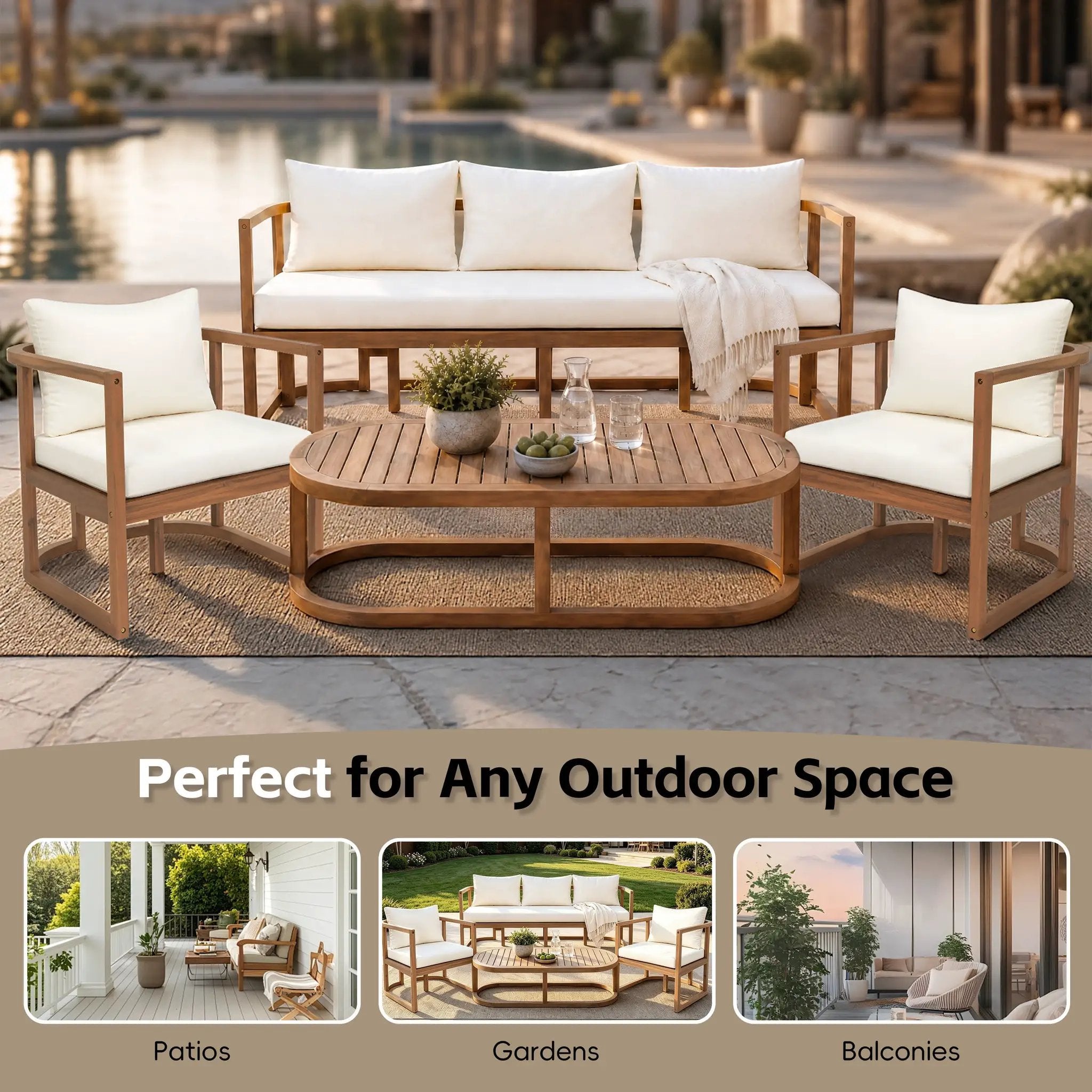 TOPMAX 4-Piece Modern Acacia Wood Sofa Set by HouseOfZazla