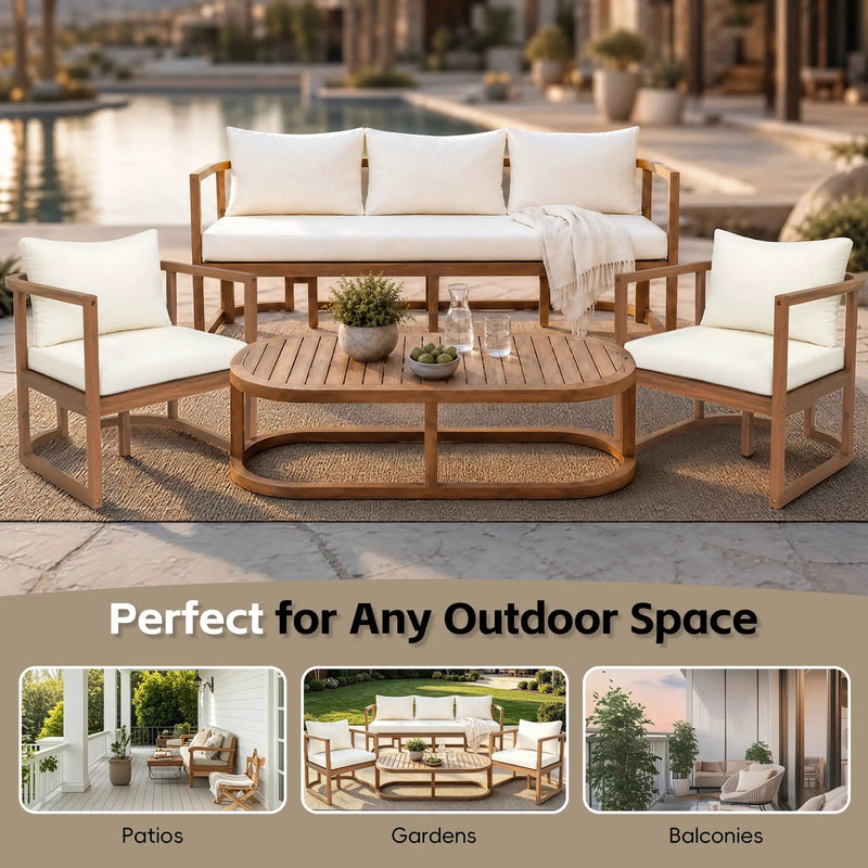 TOPMAX 4-Piece Modern Acacia Wood Sofa Set by HouseOfZazla