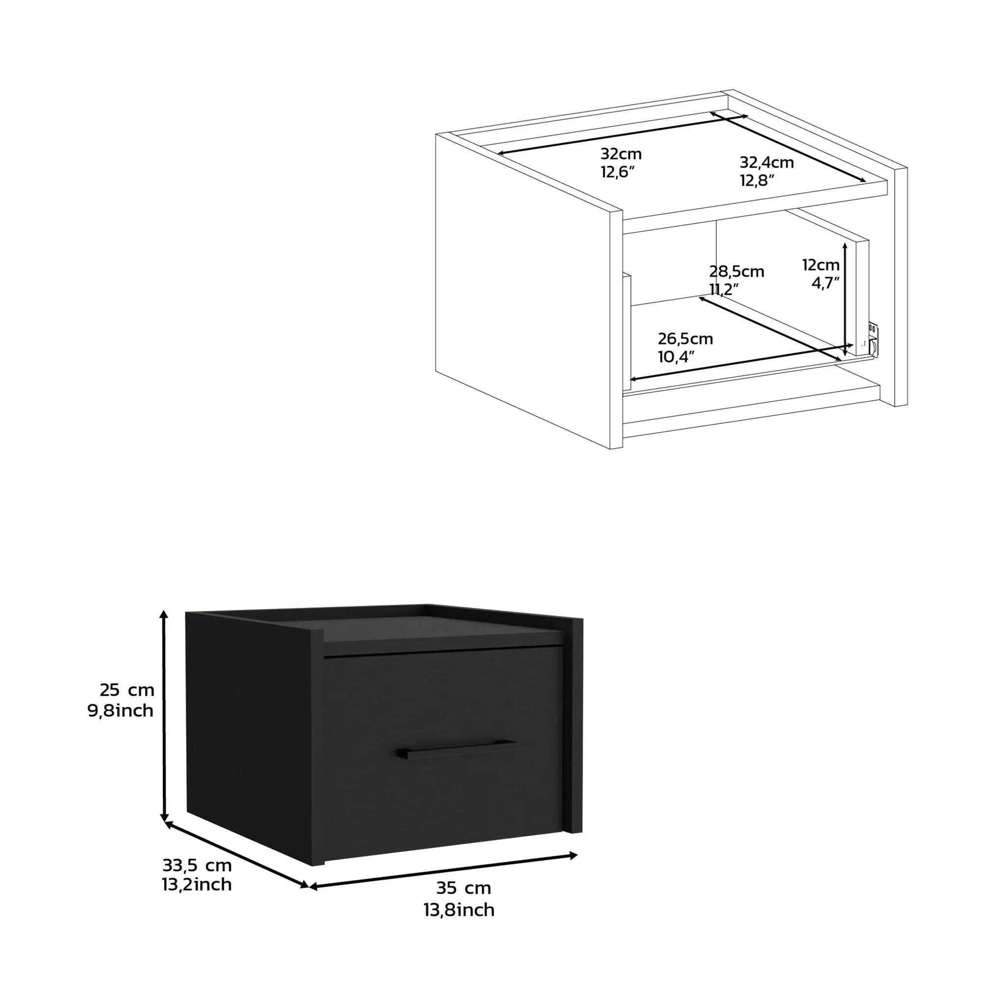 Floating Nightstand, Space Saving Design With Handy Drawer And Surface - Black by Unique Piece Furniture