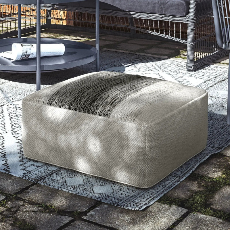 Sabella - Square Woven Outdoor / Indoor Pouf - Gray / White by HouseOfZazla