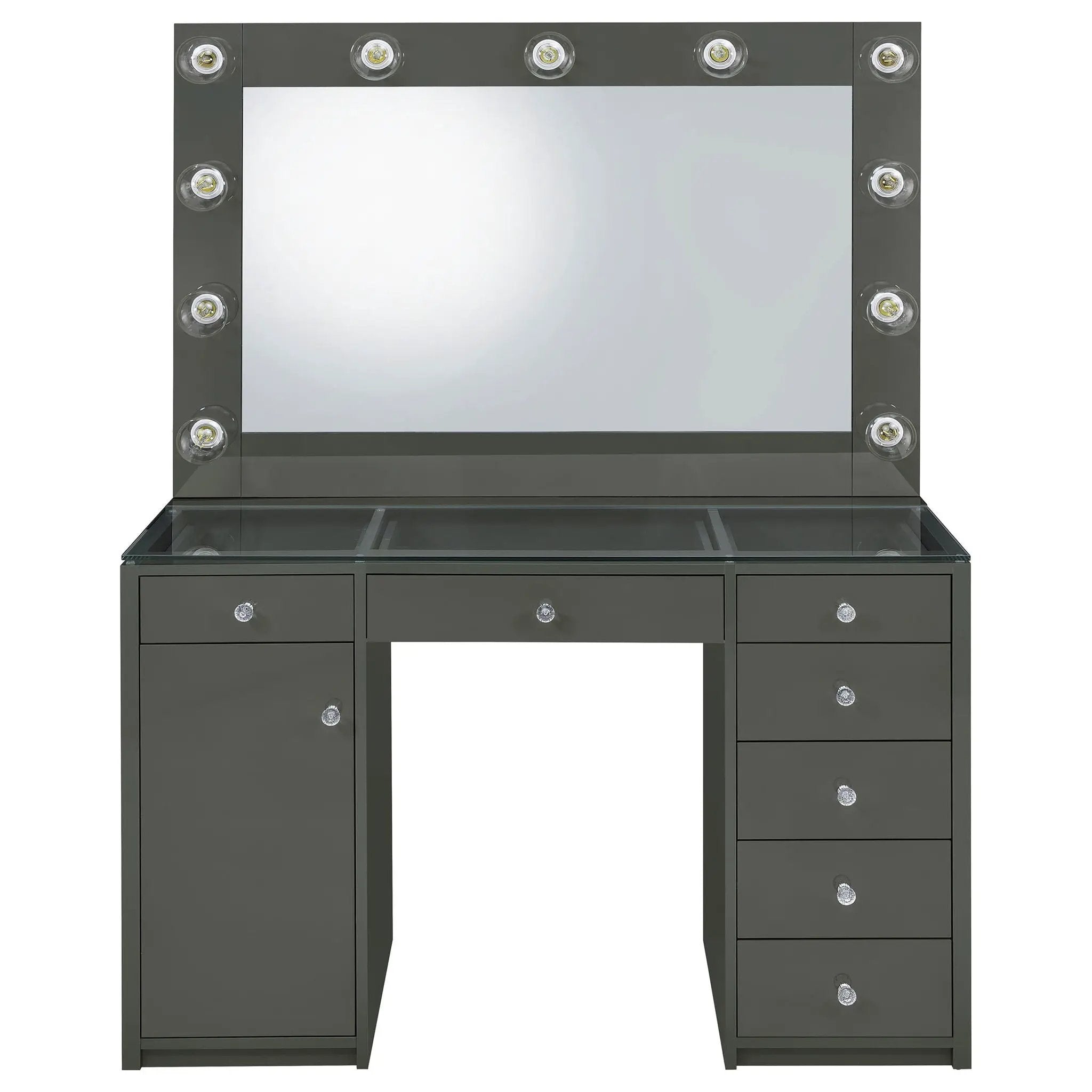 Acena 7-drawer Vanity Set with Lighting Grey High Gloss by Unique Piece Furniture