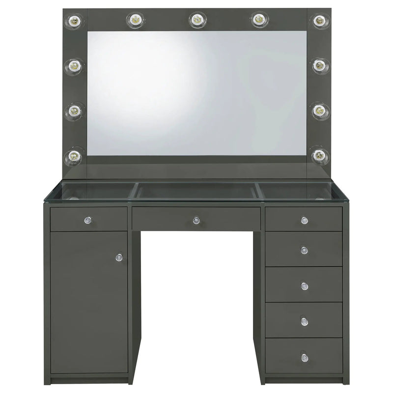 Acena 7-drawer Vanity Set with Lighting Grey High Gloss by Unique Piece Furniture