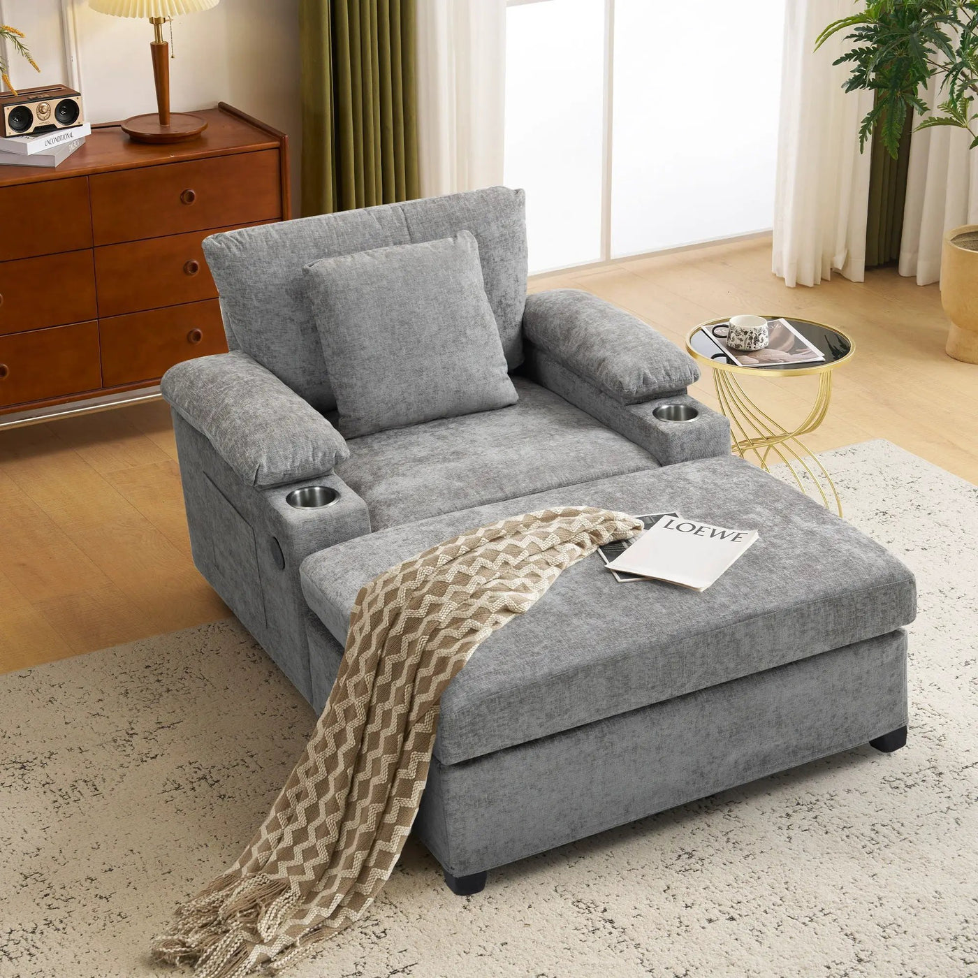 Modern Oversized Chair With Ottoman, Cupholders And USB Charging Ports by Unique Piece Furniture