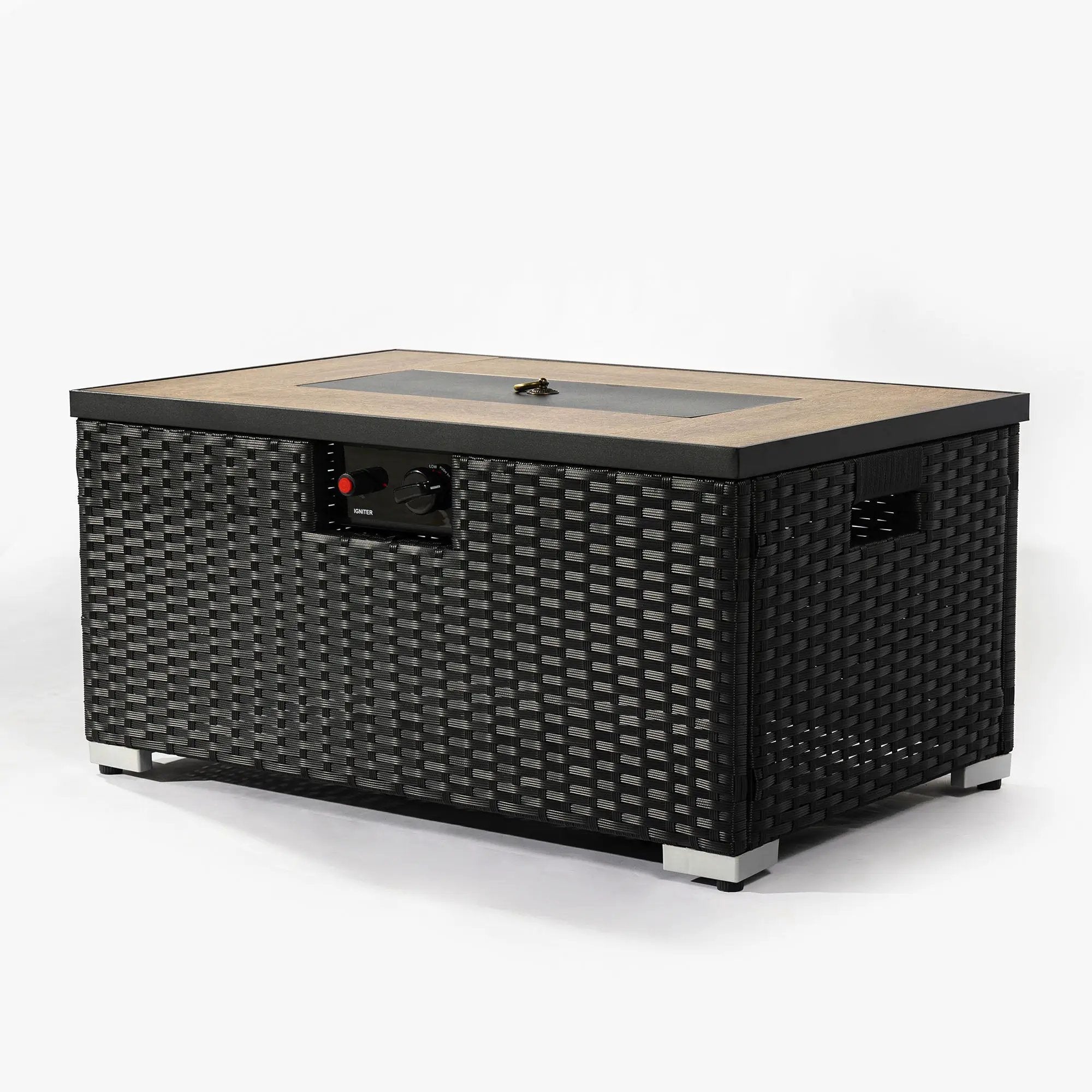 32" Propane Gas Fire Pit Table With Propane Tank Cover, 50000 Btu Rectangular Steel Fire Pit With Beautiful Wicker Base by HouseOfZazla