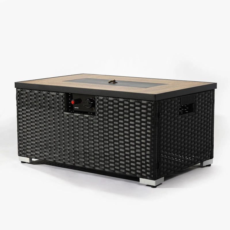 32" Propane Gas Fire Pit Table With Propane Tank Cover, 50000 Btu Rectangular Steel Fire Pit With Beautiful Wicker Base by HouseOfZazla