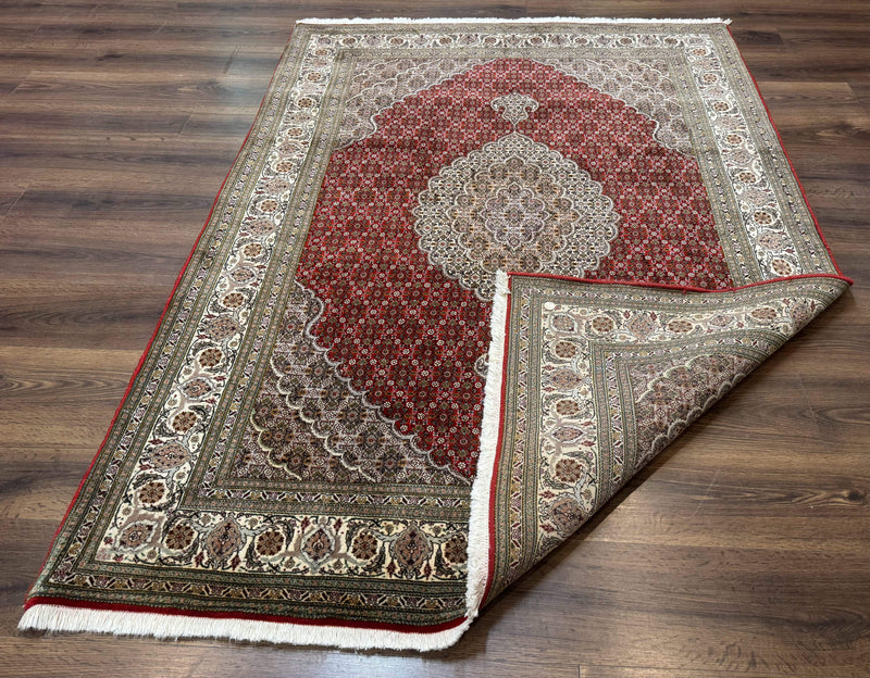Persian Rug 5x7, Very Fine 330 KPSI, Red and Ivory, Herati Mahi Pattern, Wool & Silk by Jewel Rugs