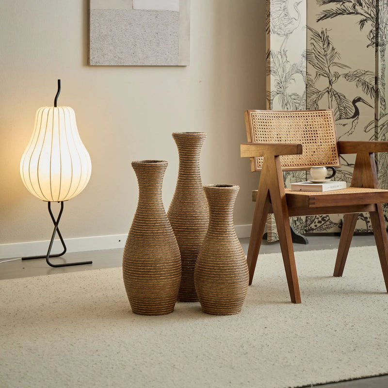 3 Piece Artificial Rattan Floor Vase Set Decorative Accent For Living Room, Hallway & Entryway, Ideal For Dried Or Silk Flower Arrangements - Beige by HouseOfZazla