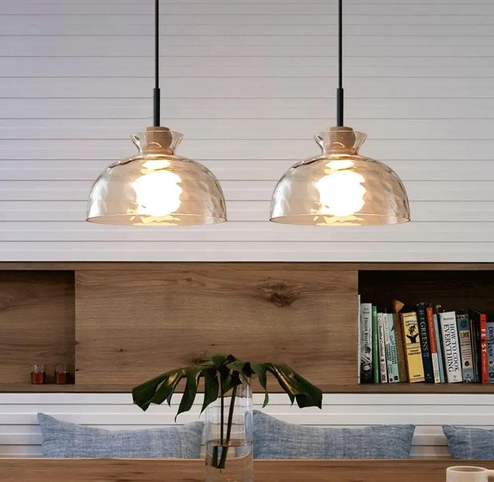 Open Box LTBFDDC Farmhouse Small Pendant Lights Kitchen Island, Adjustable Height Hanging Ceiling Lamp Handblown Glass Dome Clear Hammered Shade For D by Selzalot