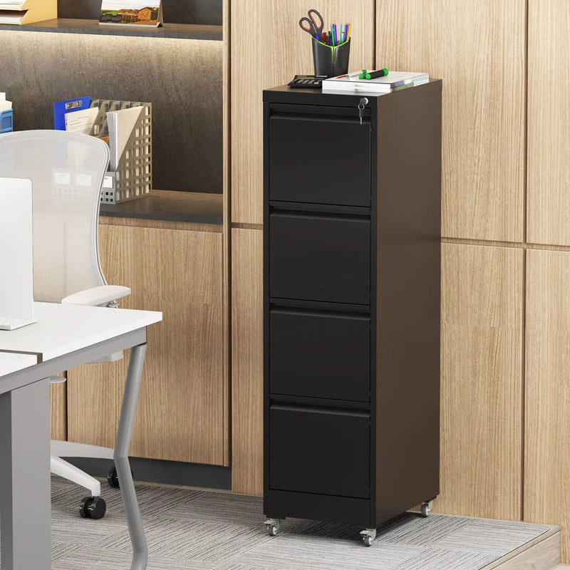 Drawer Metal Locking Vertical File Cabinet With Wheels Heavy Duty Lockable Storage by Unique Piece Furniture