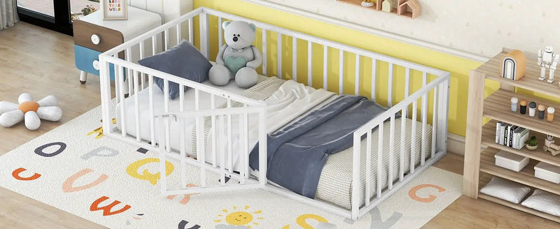 Metal Floor Bed Frame With Fence And Door by HouseOfZazla