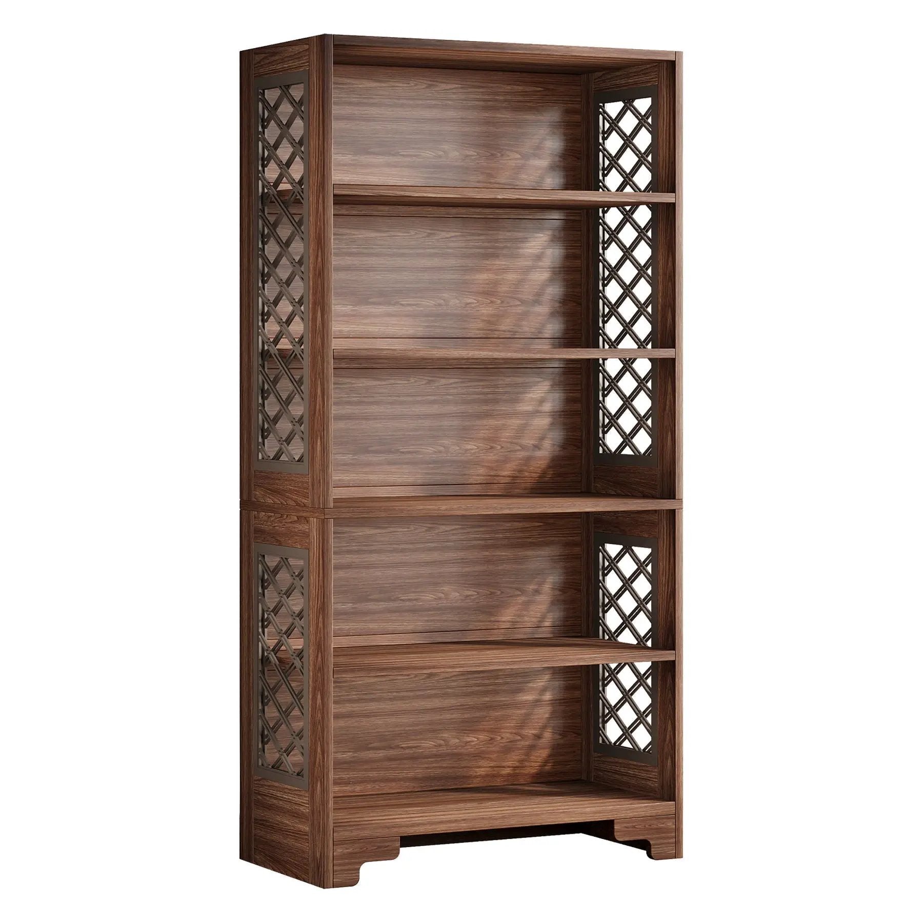 6 Tier Brown Mid Century Bookcase With X Design For Living Room - Brown by HouseOfZazla