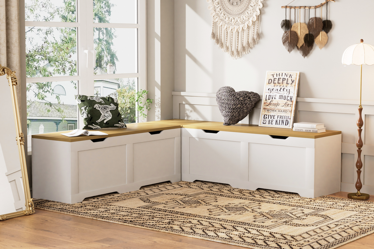 3-Piece L-Shaped Multi-Functional Storage Bench with Cushion by HouseOfZazla