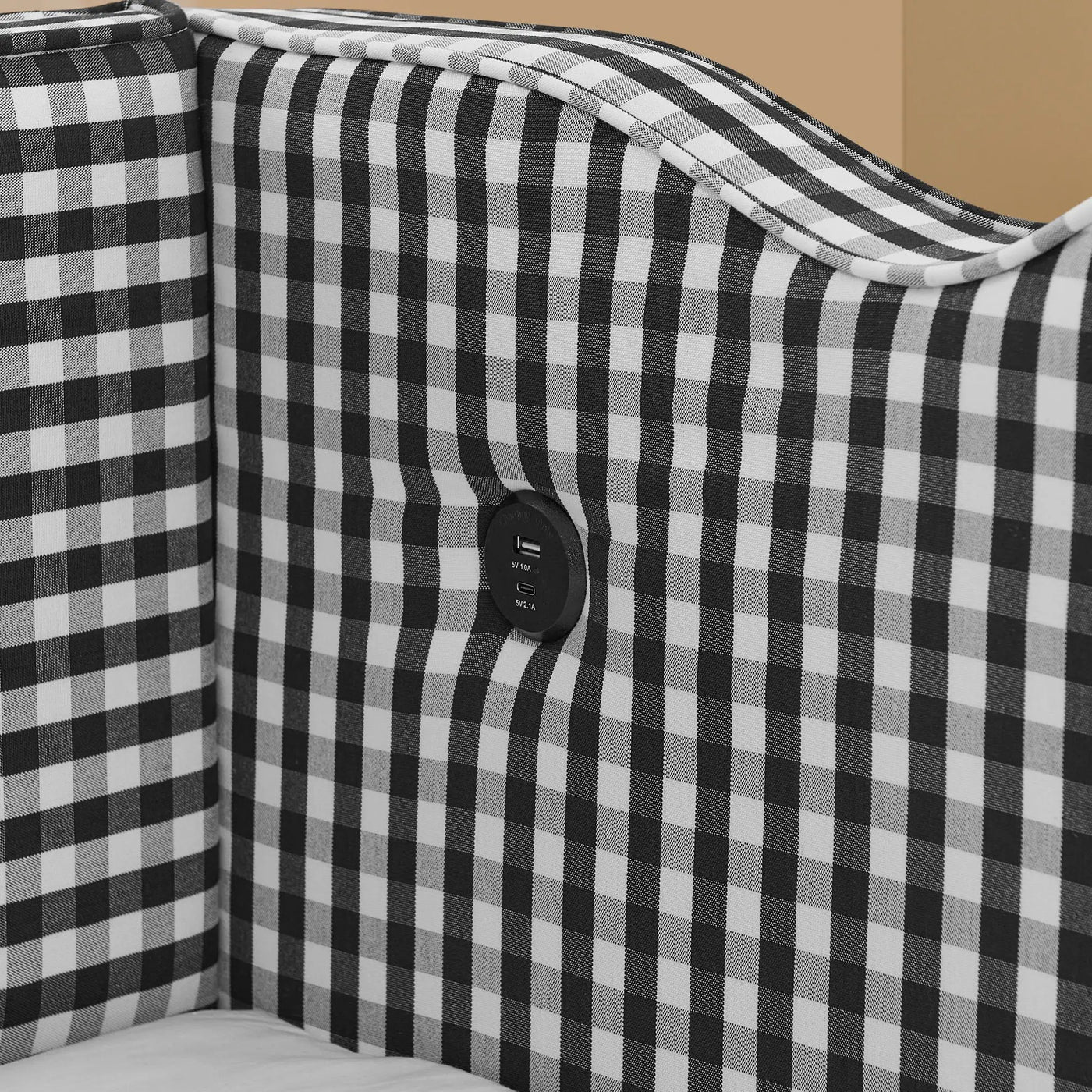 Gingham Daybed With USB Charging Port, Wave Shaped Design by HouseOfZazla