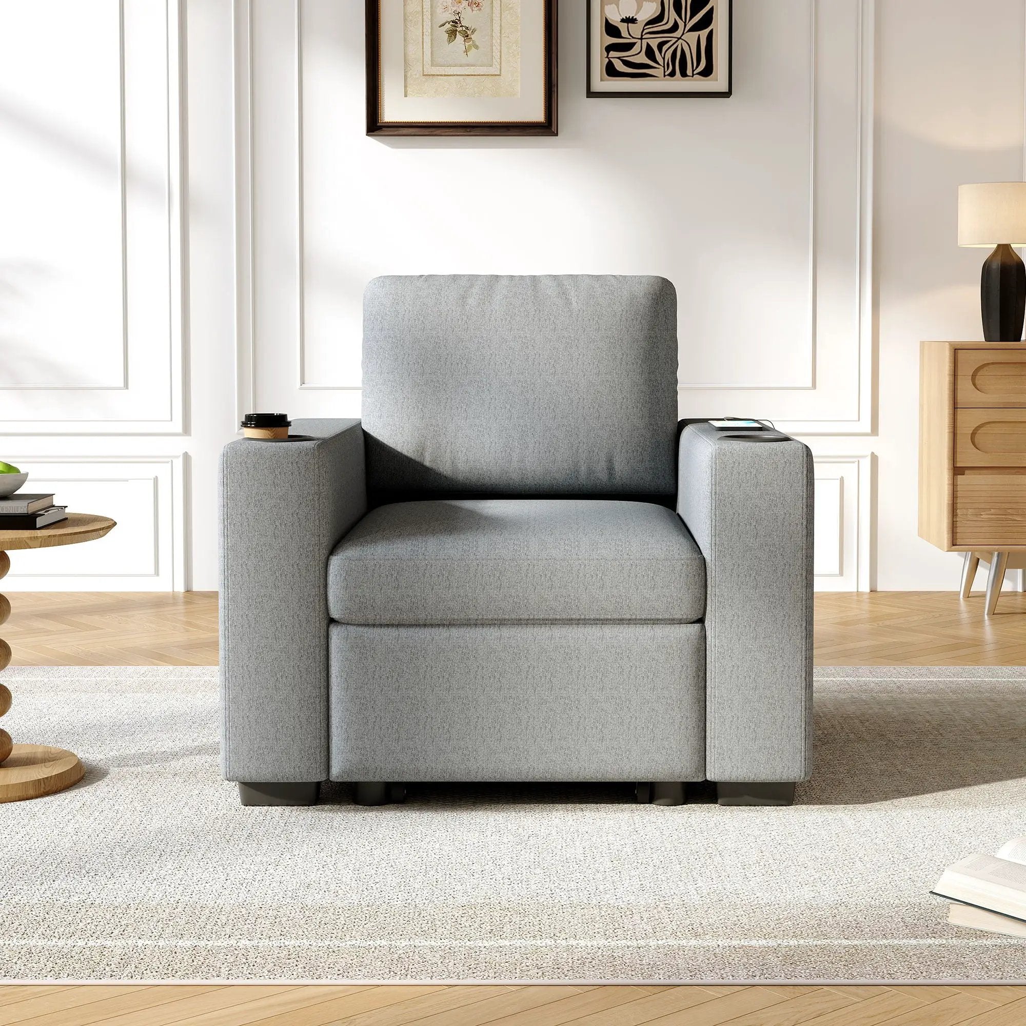 Single Pull Out Sofa Bed With USB Ports And Cup Holders by Unique Piece Furniture