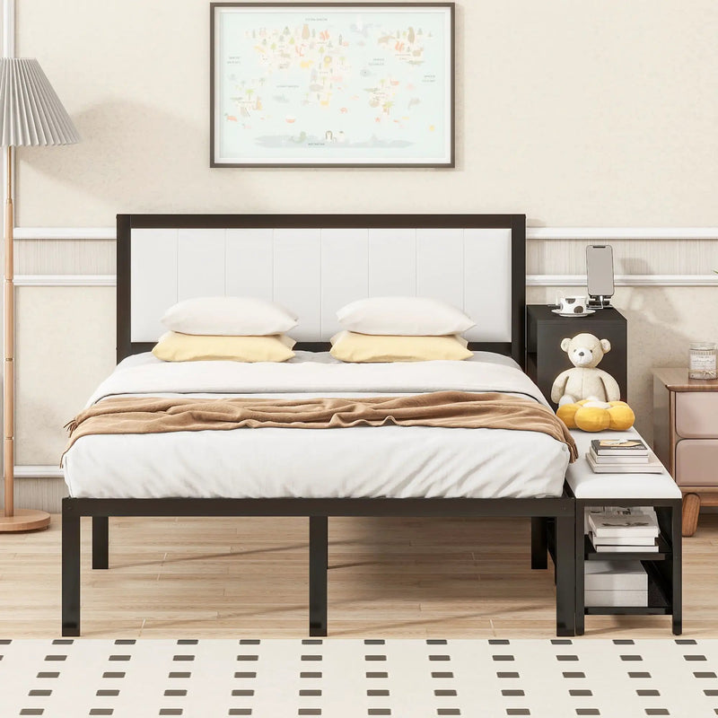 Platform Bed With 2 Tier Storage Shelves, Storage Cabinet by Unique Piece Furniture
