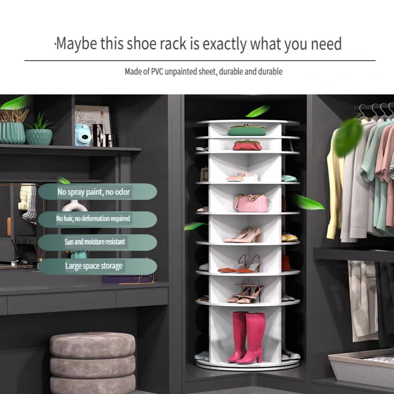 8 Tier Rotating Shoe Rack Tower, 360 Degree Spinning Shoe Organizer And Storage Carousel For Closet Or Entryway - White by Unique Piece Furniture