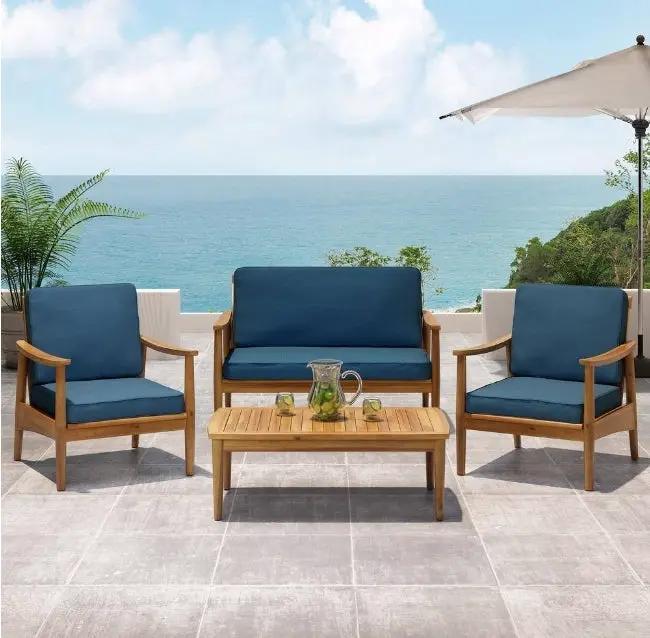 Willowbrook Teak Brown 4-Piece Wood Outdoor Patio Conversation Seating Set by HouseOfZazla