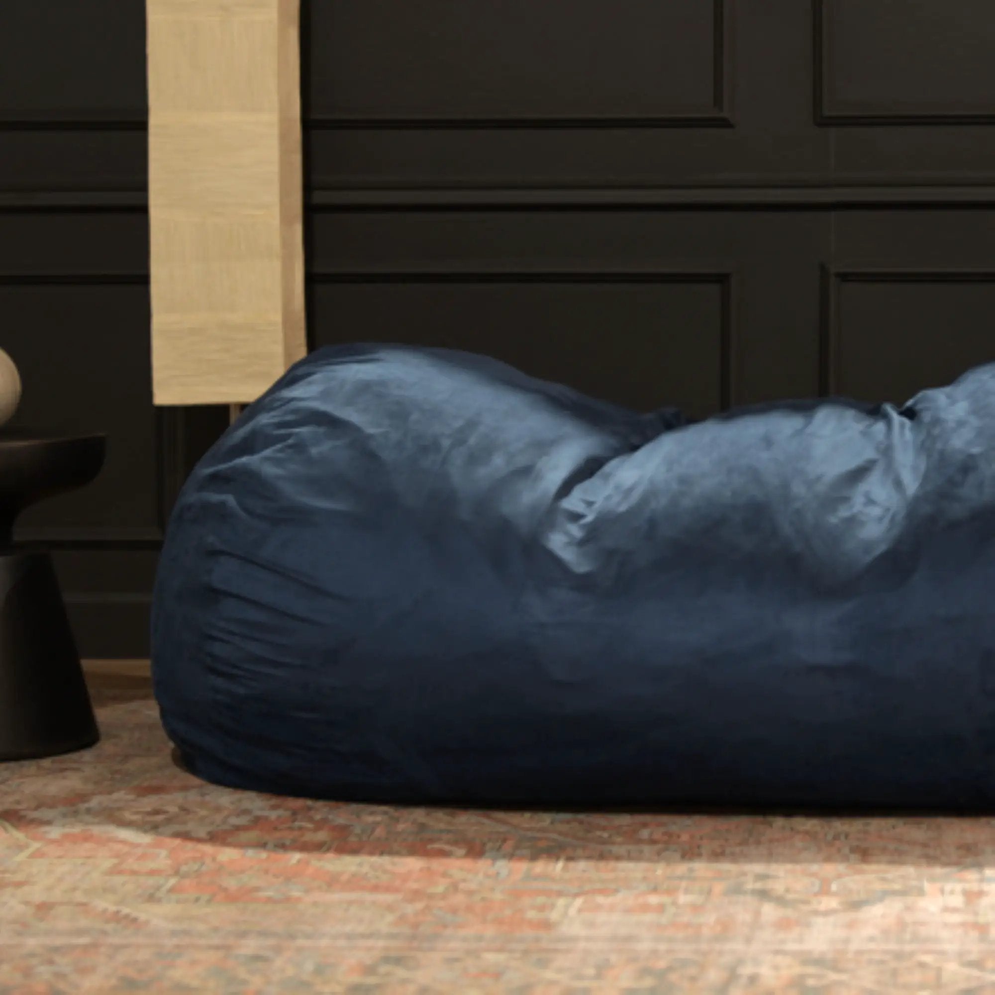 Marlin - 6.5 Foot Cylindrical Bean Bag With Removable Suede Cover - Midnight Blue by Unique Piece Furniture