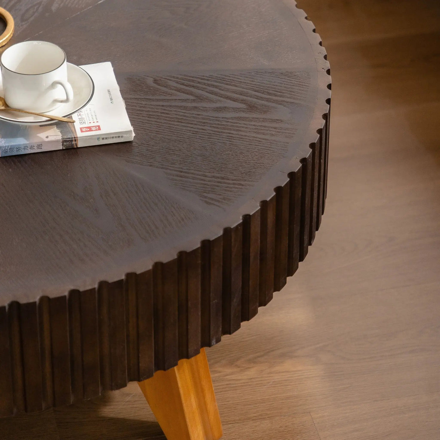 Round Retro Coffee With Solid Wood Legs by Unique Piece Furniture