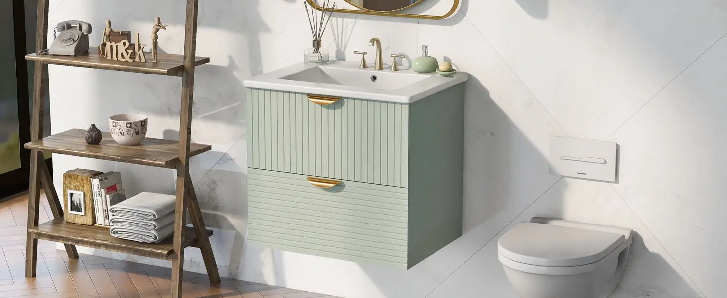 Modern Wall-Mounted Bathroom Vanity With 2 Drawers, Ideal For Small Bathrooms - Green by Unique Piece Furniture