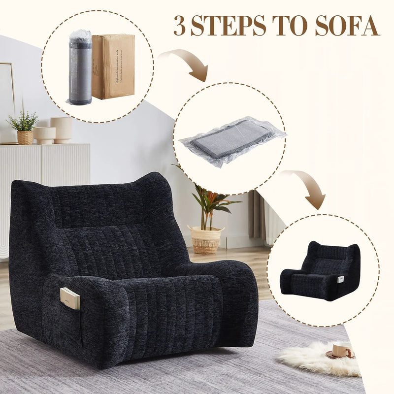 Bean Bag Chair With Armrests Oversized Comfy Beanbag Lounge Lazy Floor Sofa Accent Chair For Living Room - Black by Unique Piece Furniture