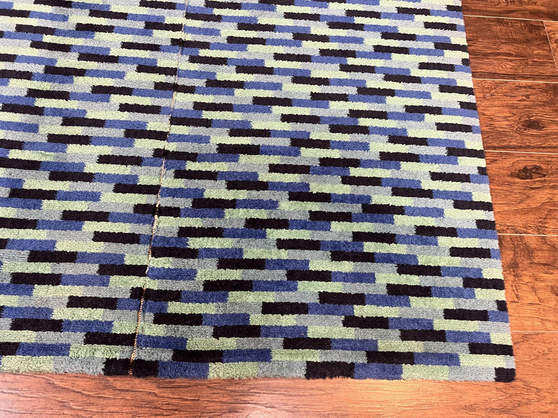 Wide Runner Rug 4.7 x 12, Blue Multicolor Contemporary Wool Power Loomed Rug, Mosiac Design by Jewel Rugs