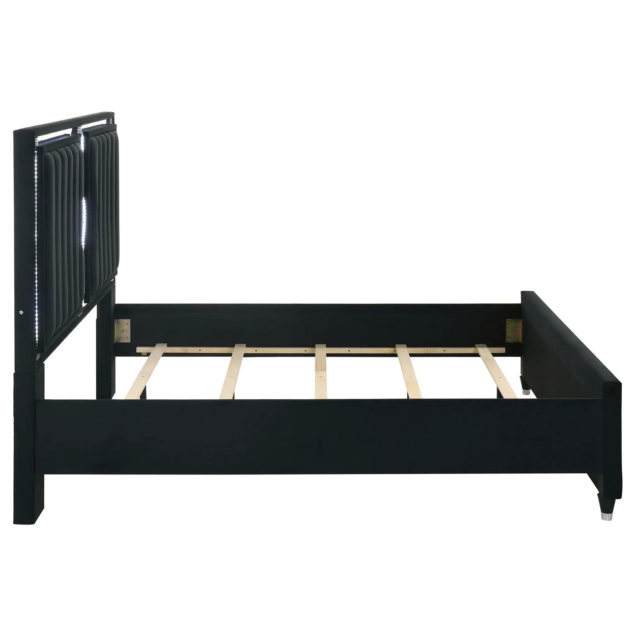 Ravenne Velvet Upholstered Eastern King LED Panel Bed Black by Unique Piece Furniture