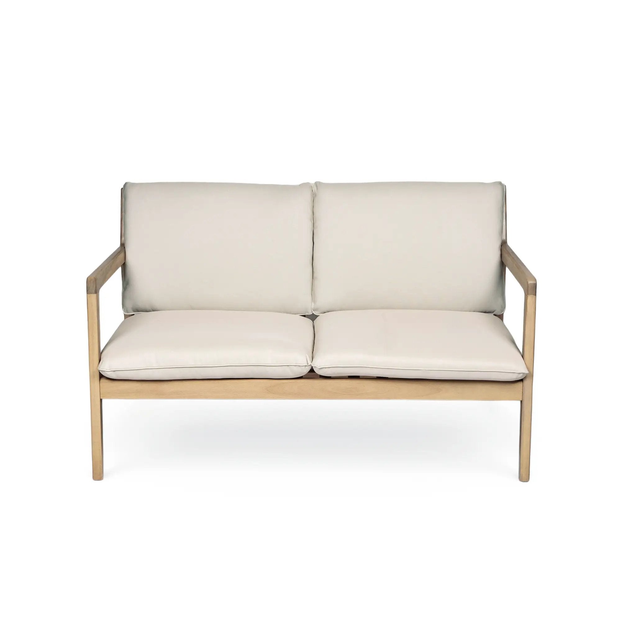 Outdoor Acacia Wood Loveseat with Coffee Table, Light Teak Frame by HouseOfZazla