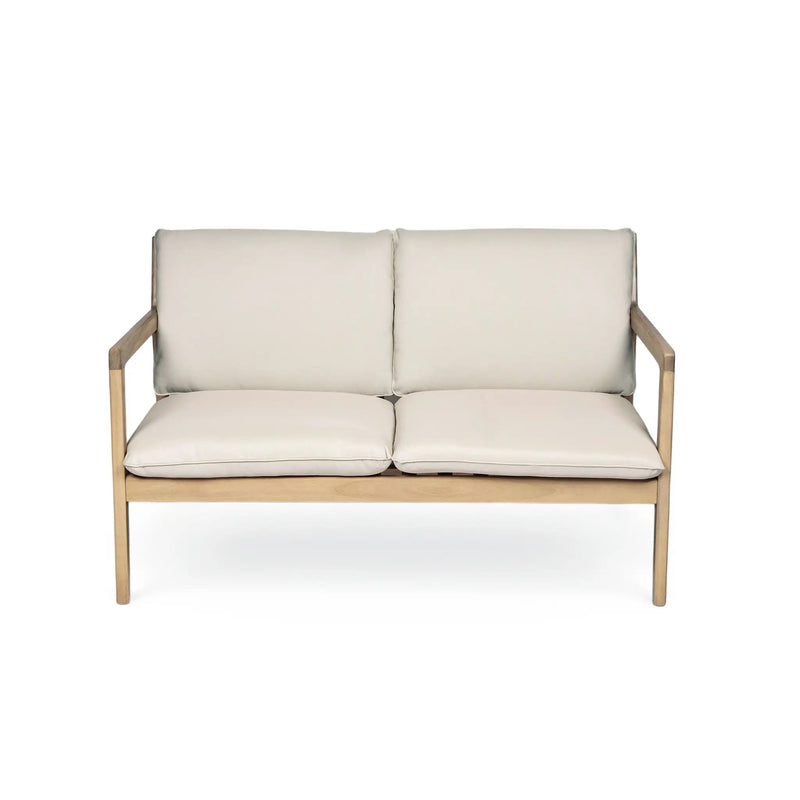Outdoor Acacia Wood Loveseat with Coffee Table, Light Teak Frame by HouseOfZazla