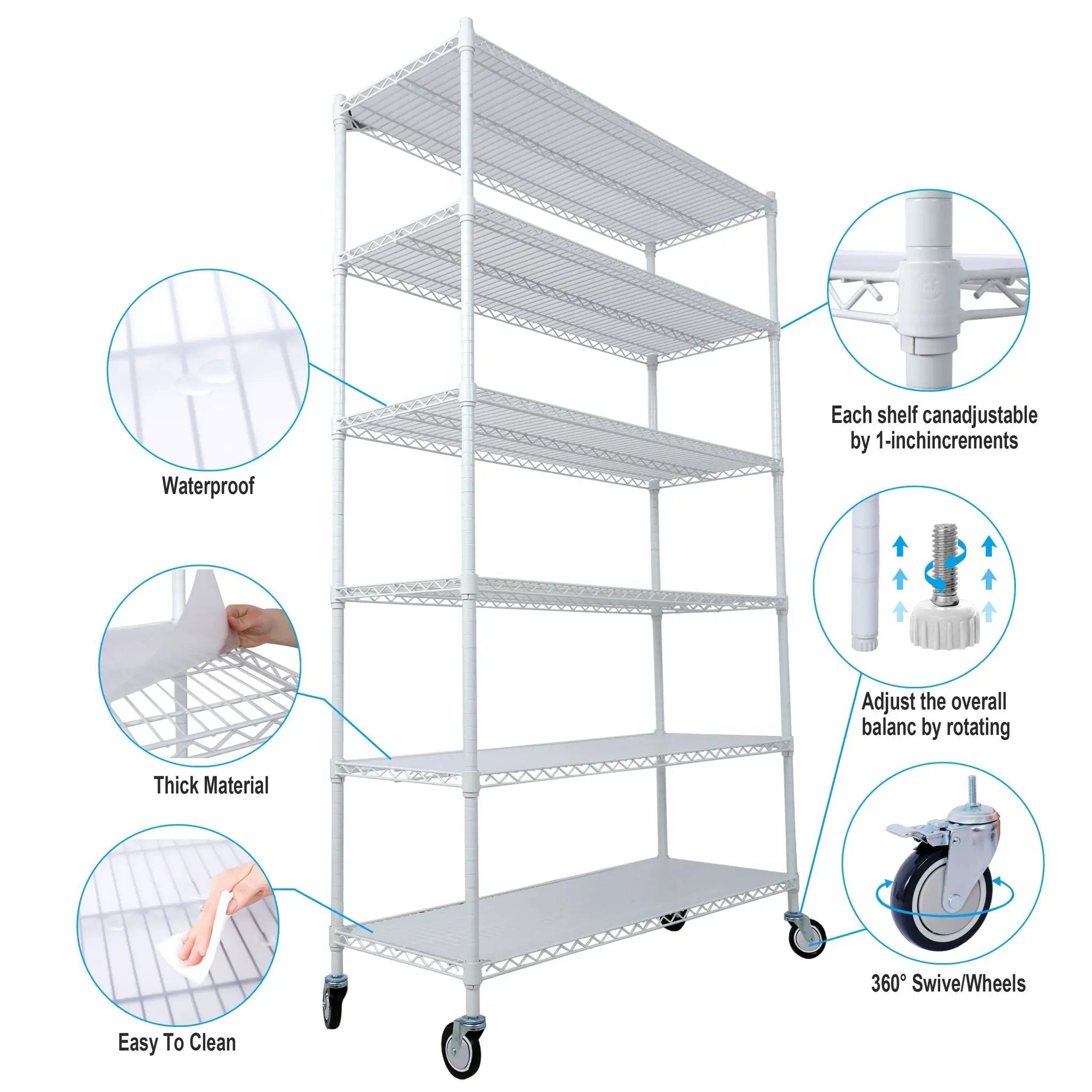6 Tier 6000Lbs Capacity Nsf Metal Shelf Wire Shelving Unit, Heavy Duty Adjustable Storage Rack With Wheels & Shelf Liners For Commercial Grade Utility Steel Storage Rack by Unique Piece Furniture