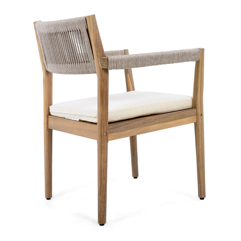 Braided Acacia Wood Outdoor Dining Chairs Set of 2 – Teak Look with Beige Rope & Cream Cushions by HouseOfZazla